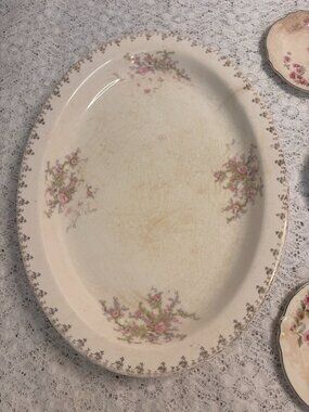 VTG WS George Derwood Ivory 147 Floral Ironstone Platter Aged Crazing & Patina